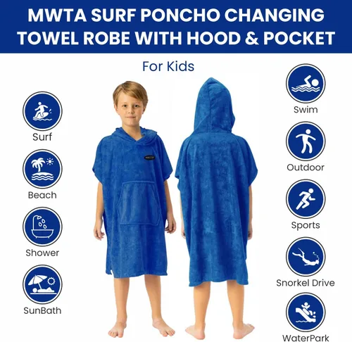 Miniatura 4 de MWTA Poncho de surf con capucha, traje de neopreno de microfibra gruesa que cambia con bolsillo para deportes acuáticos, hombres y mujeres Azul