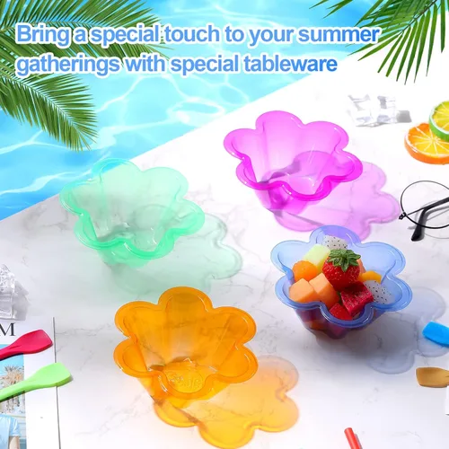 Miniatura 4 de Zubebe 400 tazas de cono de nieve en forma de flor colorida de 8.45 onzas con cucharas, cuencos de plástico reutilizables para helado, tazas