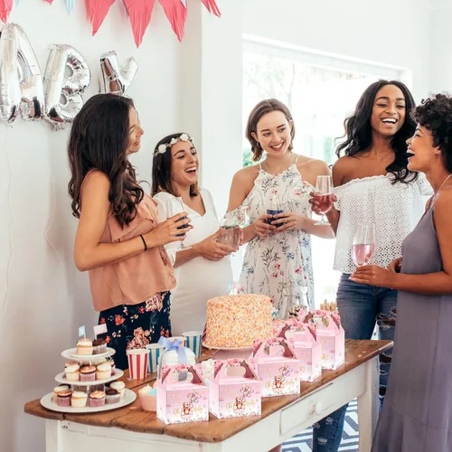 Miniatura 6 de Spakon 36 cajas de oso para baby shower, cajas de regalo, lindas decoraciones de papel de dulces de galletas para baby shower, revelación de género