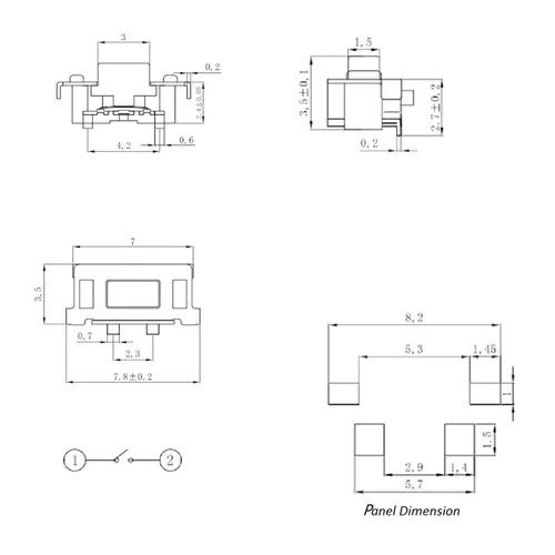 Miniatura 3 de Interruptor táctil de 0.118x0.236 in 2Pin Tact Interruptor de botón lateral actuador con soporte Montaje en superficie Micro Touch Switch Momentary