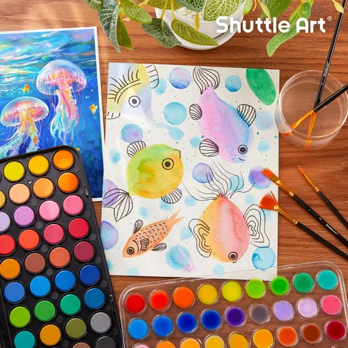 Miniatura 5 de Shuttle Art Juego de Pintura de Acuarela de 43 Piezas, Juego de Pastillas de Acuarela de 36 Colores con 6 Pinceles y 1 Bloc de Acuarela
