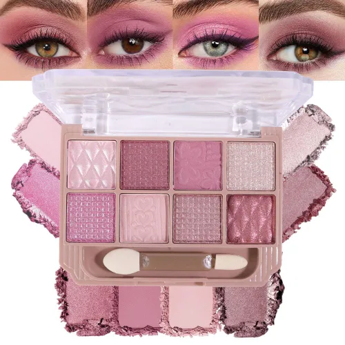 Miniatura 16 de SUAKE Paleta de sombras de ojos rosa nude, mate y brillante, alta pigmentación, 12 colores marrón y morado para maquillaje de ojos, paleta de 01#