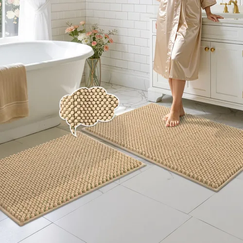 Miniatura 29 de BSICPRO Juego de alfombras de baño 2 piezas - Tapetes de baño de chenilla antideslizantes - Gruesa y suave alfombra absorbente de salvia para baño
