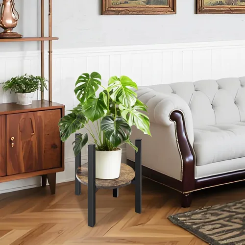 Miniatura 5 de Soporte ajustable para plantas de interior moderno de mediados de siglo, se adapta a macetas de 8 a 13 pulgadas, taburete de madera estable