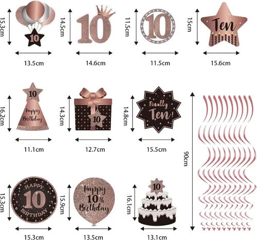 Miniatura 2 de Decoraciones colgantes de techo de remolinos de 10 años, 10 espirales colgantes de papel de aluminio con recortes para 10 años de edad, suministros