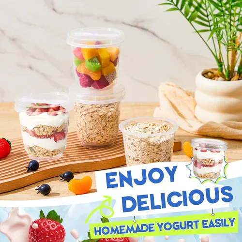 Miniatura 4 de Jingmore Paquete de 25 vasos de plástico transparente para yogur y parfait de 9.5 onzas, recipientes desechables para avena durante la noche