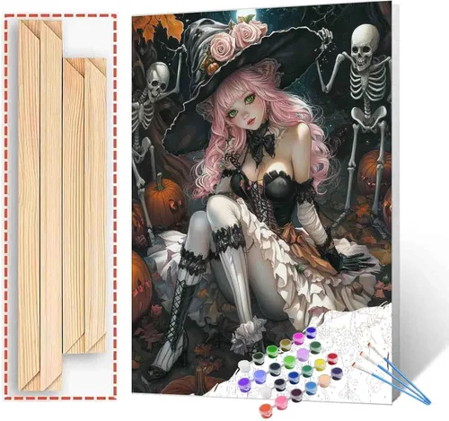 Miniatura 26 de Pintura por números para parejas tomadas de la mano, para adultos, principiantes, Día de los Muertos, Esqueleto, Pintura por números sobre lienzo