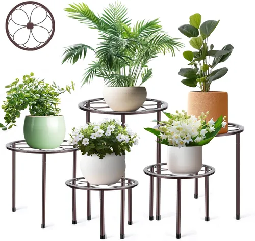 Amaoot Paquete de 5 Soportes para Plantas de Metal, Soportes para Plantas de Hierro Antióxido para Interior y Exterior, Soportes para Macetas de