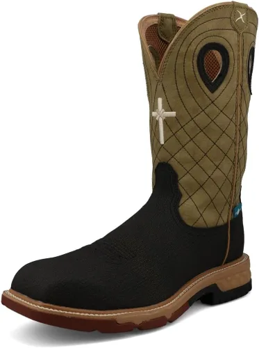 Miniatura 7 de Twisted X mens 12" Pull on Soft Toe Western Work Boot Taupe & Bomber