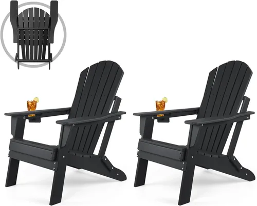 Miniatura 14 de FUNBERRY Silla plegable Adirondack, sillas de hoguera de HDPE para todo tipo de clima con portavasos para exteriores HDPE All Weather