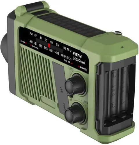 Miniatura 11 de NOAA radio meteorológica alertas portátiles AM FM, radio de emergencia al aire libre solar/manivela/carga USB, funciona con pilas, alarma