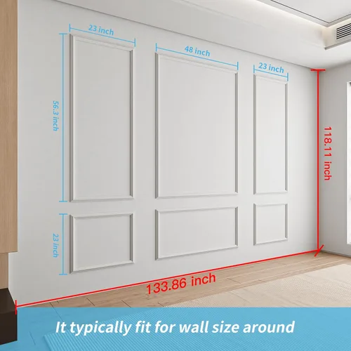 Miniatura 7 de Art3d Juego de 6 piezas de molduras de pared precortadas, paneles de wainscoting listos para armar para decoración de paredes interiores, sala