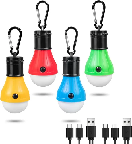 Jarxin Linterna de Camping LED Recargable USB, Luces de Tienda al Aire Libre para Acampar Colgantes, Linterna para Niños con Gancho de Clip (4