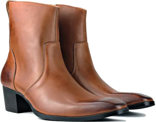 Miniatura 9 de COWSDELLA Botas de vestir para hombre, tacón casual, estilo chukka con cremallera, color negro, JY002