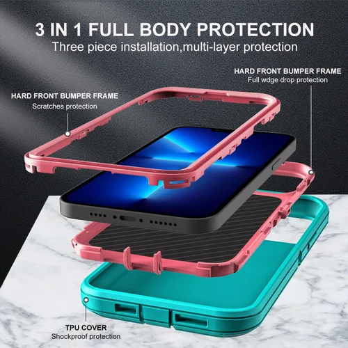Miniatura 4 de YKHJKLEC para iPhone 13 Pro Max, funda militar grado 3 en 1 resistente a golpes/caídas/polvo con 2 piezas de protector de pantalla de vidrio