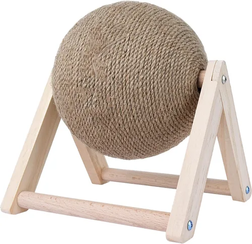 Miniatura 6 de BATTIPAW Rascador de gato, bola rascador de conejo, rascador de sisal natural, bola giratoria para gatos, juguete rascador de madera maciza