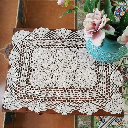 Miniatura 2 de Hsvanyr 15 x 27 pulgadas rectangular de algodón hecho a mano con encaje de ganchillo para mesa de café, tocador, bufanda, centros de mesa, decoración