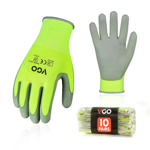 Vgo... 10 pares de guantes de trabajo de seguridad, guantes de jardinería, revestimiento de poliuretano, guantes de inmersión, sin látex (talla L,