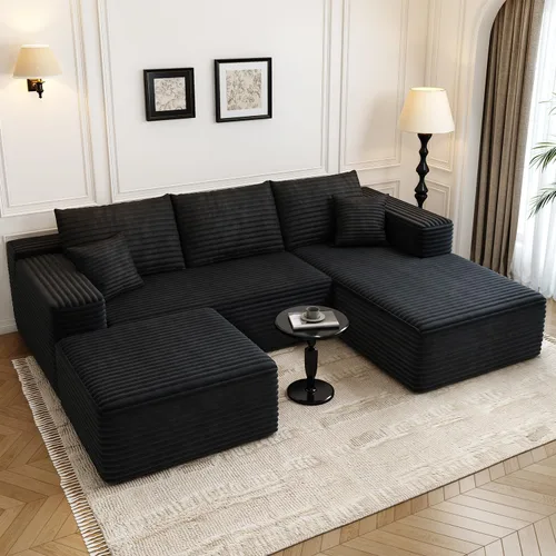 Miniatura 14 de Sofá seccional modular Cloud de 107.5 pulgadas con 1 otomana, sofás tapizados modernos minimalistas, cómodo sofá en forma de U para sala de estar