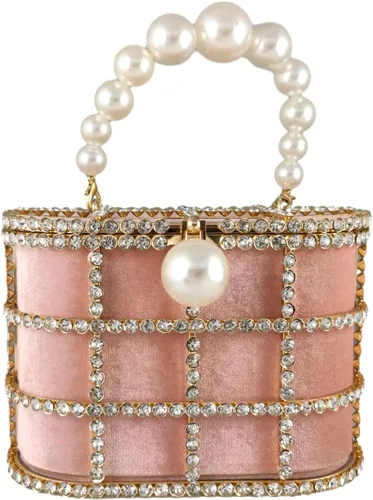 Miniatura 10 de Boutique De FGG Elegant Evening Handbag with Pearl Rhinestone Bucket Bag Crystal Clutch Purses for Wedding Party Small Tote