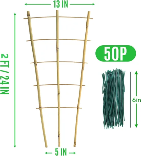 Miniatura 6 de SWANGSA Paquete de 6 enrejados de bambú de 24 pulgadas para plantas trepadoras, enrejado de bambú en forma de abanico, pepino, tomate, enrejado