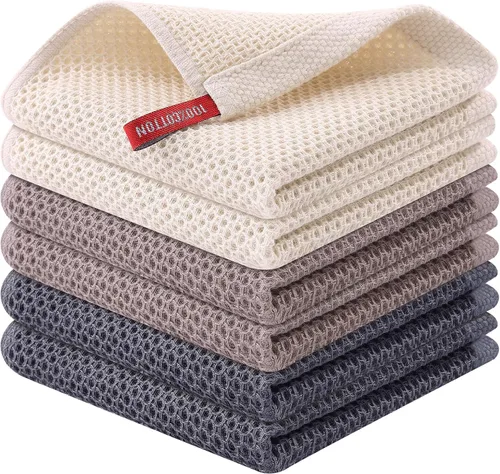 Miniatura 150 de Kitinjoy - Paños de cocina de 100 % algodón, tela de tejido gofrado, paño de limpieza ultrasuave, absorbente y de secado rápido. Gris Oscuro