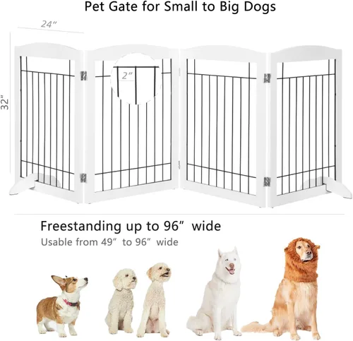 Miniatura 4 de PAWLAND Puerta extra ancha para perros para casa, puerta, escaleras, cercas para perros en interiores, puertas plegables independientes de madera