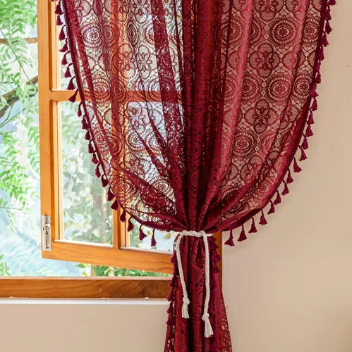 Miniatura 40 de YJ YANJUN - Cortinas de café boho, 24 pulgadas de largo, 2 paneles, cada una de 59" de ancho x 24" de largo, beige, con crochet, cortinas de cocina