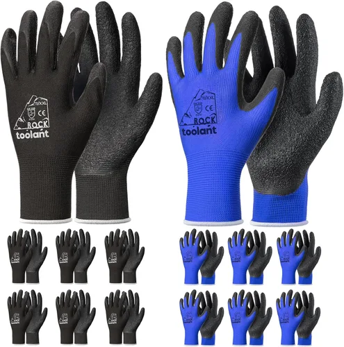 Miniatura 8 de toolant Guantes de trabajo de látex arrugado a granel, guantes de trabajo de seguridad con revestimiento de goma para hombres y mujeres, 12 pares