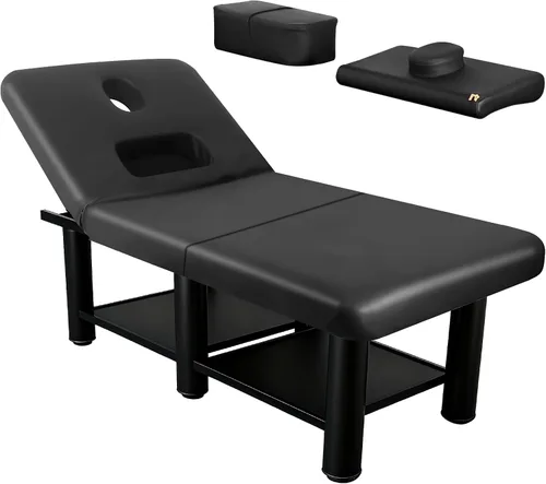 Miniatura 9 de Mesa de masaje estacionaria de 32 pulgadas de ancho, cama de masaje resistente de 2000 libras, cama de pestañas con respaldo ajustable, cama de spa