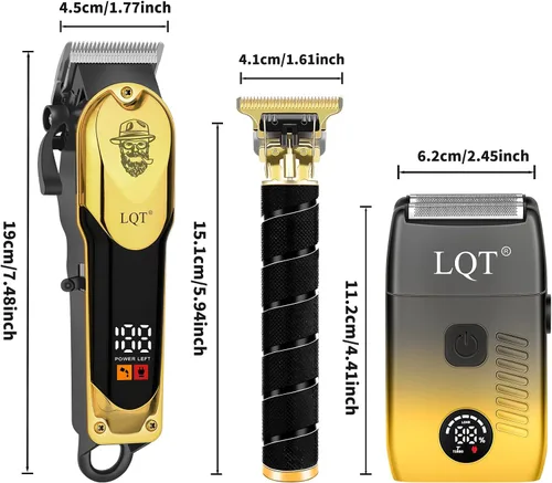 Miniatura 8 de Juego de cortapelos inalámbrico profesional y recortadora de barba de precisión para hombres, kit de aseo con afeitadora de aluminio, máquina