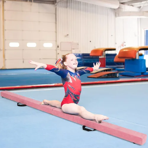 Miniatura 9 de Giantex Haz de equilibrio de 7/8/9 pies, haz de gimnasia plegable con asas de transporte, base de goma antideslizante para niños, haz de gimnasia