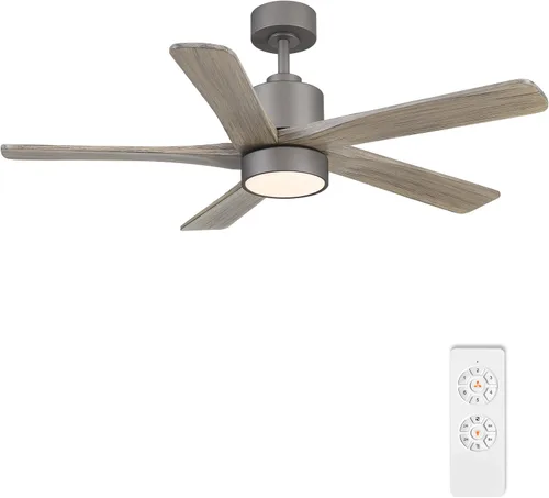 Miniatura 25 de WINGBO - Ventilador de techo DC de 64 pulgadas con luces y control remoto, 5 aspas reversibles de madera tallada, motor DC silencioso de 6 Grafito