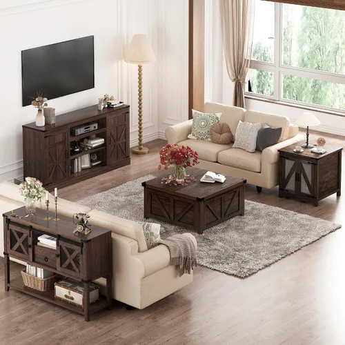 Miniatura 8 de Hlivelood Mesa de Entrada Estilo Granja con 2 Puertas Corredizas de Granero y Cajón, Mesa Consola Rústica de 46'' con Almacenamiento, Espacio