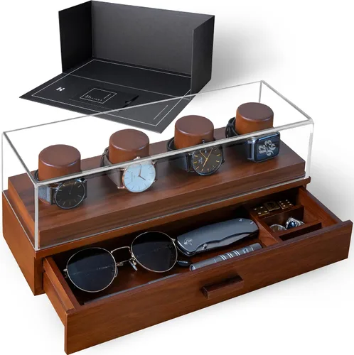 Caja organizadora de relojes para hombres - Moderno estuche de exhibición y caja organizadora de joyería color nogal - Regalo para cumpleaños para