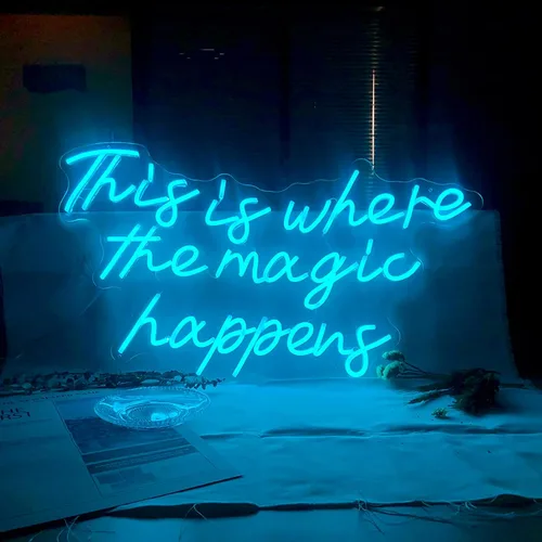 Miniatura 2 de Letrero de neón grande de 24 pulgadas, con texto en inglés «This Is Where the Magic Place», luz de neón azul hielo para despedida de soltera