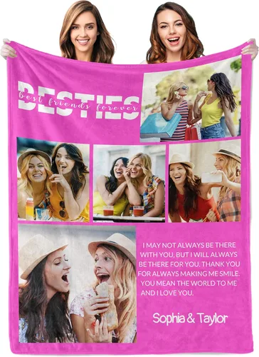 Miniatura 18 de Regalos personalizados de cumpleaños para mejor amiga para mujeres, manta personalizada con imagen, manta de fotos de mejor amiga con texto, regalos