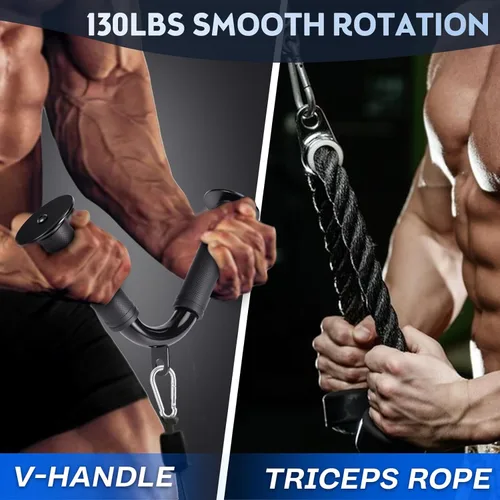 Miniatura 3 de Conjunto de accesorios para máquina de cable 10 en 1 para gimnasio - Incluye cuerda para tríceps, barra en V, barra recta, mango en D, correas