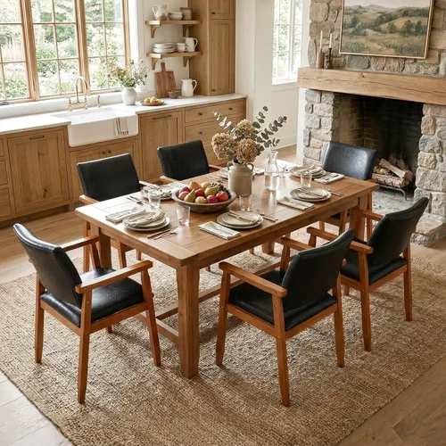 Miniatura 8 de NOBPEINT Mid-Century - Juego de 2 sillas de comedor modernas con reposabrazos, tapizadas de piel sintética con marco de madera maciza, sillones