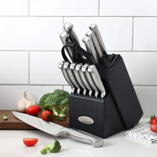 Miniatura 8 de Marco Almond® KYA28 - Juego de cuchillos con bloque KYA28, 14 piezas de acero inoxidable para chef, juego de cuchillos de cocina con afilador