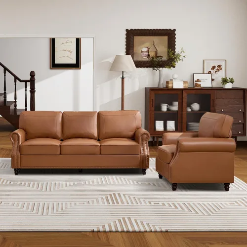 Miniatura 20 de WILLOVE Sofás de Cuero Sintético de 79'' para Sala de Estar, Sofás Modernos de Mediados de Siglo con Brazos Curvos y Ribete de Tachuelas