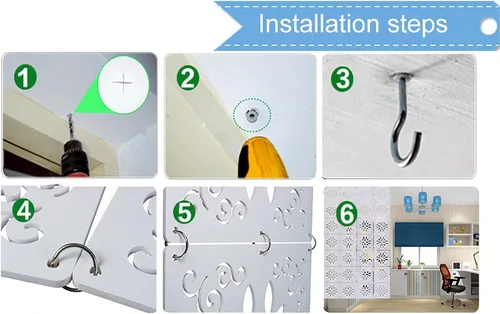 Miniatura 5 de Divisor blanco para colgar habitaciones, 12 piezas de paneles de madera y plástico para bricolaje, divisores de pared para decoración de habitación