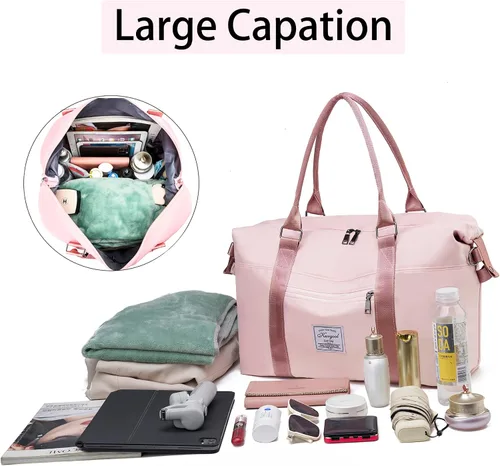 Miniatura 5 de Bolsa de gimnasio con bolsillo húmedo, bolsa de viaje plegable para fin de semana para mujer, bolsa de noche impermeable para viajes, gimnasio, yoga