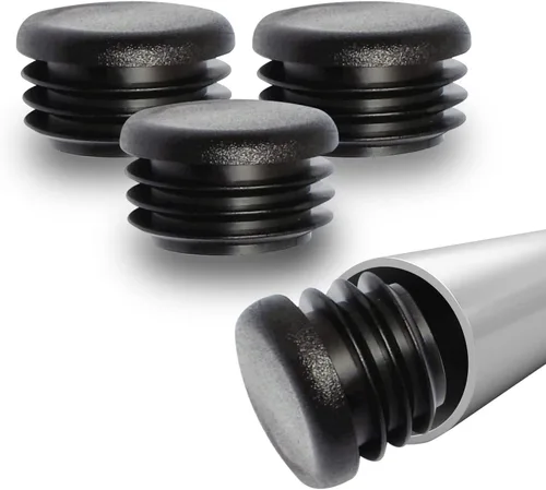 Miniatura 10 de Prescott Plastics 2” (50.8mm) de diámetro exterior, tapas de agujero de plástico acanaladas redondas, tapas de extremo de tubo metálico negro