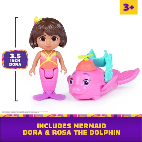 Miniatura 3 de Dora, Mer-Made for Adventure - Paquete de 2, figura de sirena de DORA de 4.5 pulgadas y delfín, juguetes de sirena y juguetes para niños para niñas
