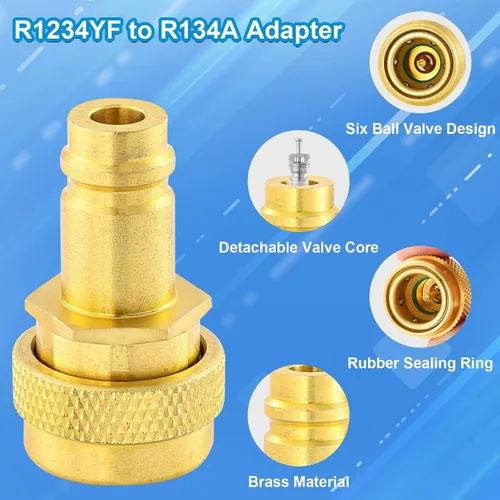 Miniatura 2 de Adaptador R1234YF a R134A, kit de adaptador de conversión A/C R134a a R1234yf, kit de acopladores rápidos R1234yf Acoplador rápido de lado alto/bajo