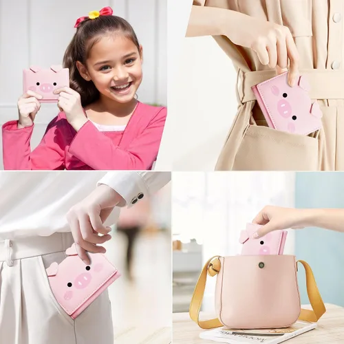 Miniatura 47 de CONISY Lindas carteras para mujer, de cuero con bloqueo RFID, pequeña cartera triple con ventana de identificación para niñas y mujeres