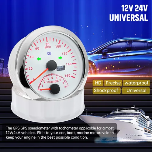 Miniatura 3 de ARTILAURA Velocímetro GPS 0-257 km/h con Tacómetro 8000 RPM Medidor de 85 mm 3-3/8" Velocímetro GPS para Barco con Antena para Coche Marino (Blanco)