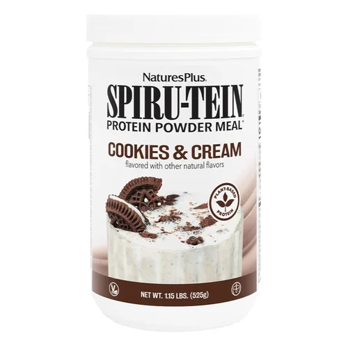 NaturesPlus SPIRU-TEIN - Batido de galletas y crema, 1.15 libras, proteína de espirulina en polvo, reemplazo de comidas a base de plantas, vitaminas