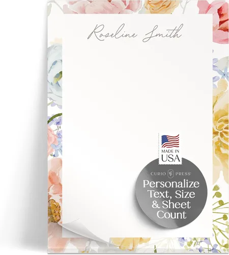 Miniatura 16 de Bloc de notas de papelería personalizado para mujer, bloc de notas personalizado con nombre, flores azul marino con fuente de guión, bloc de notas